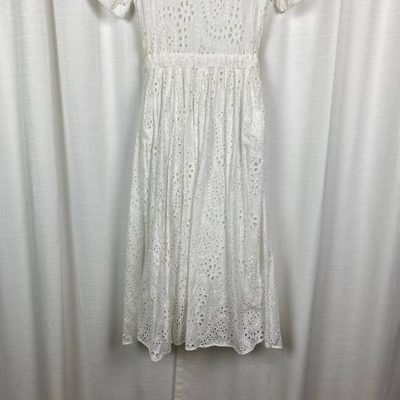 Zara Blogger Favorite White Eyelet Button Front Midi Shirt Dress Sz.S - Picture 11 of 13